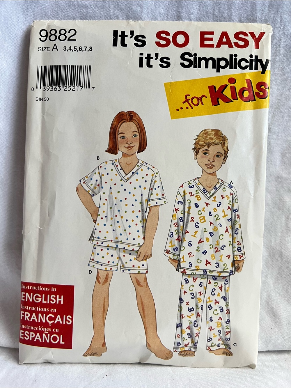 Simplicity 9882 Kids Pajama Sewing Pattern Size A 3-8 Cut